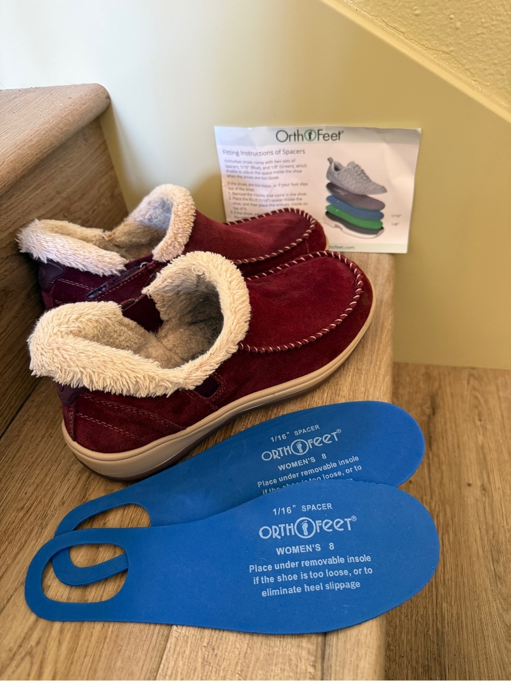 Orthofeet Women's Suede Hands Free Slip on Shoes with 2 sets of spacers size 9